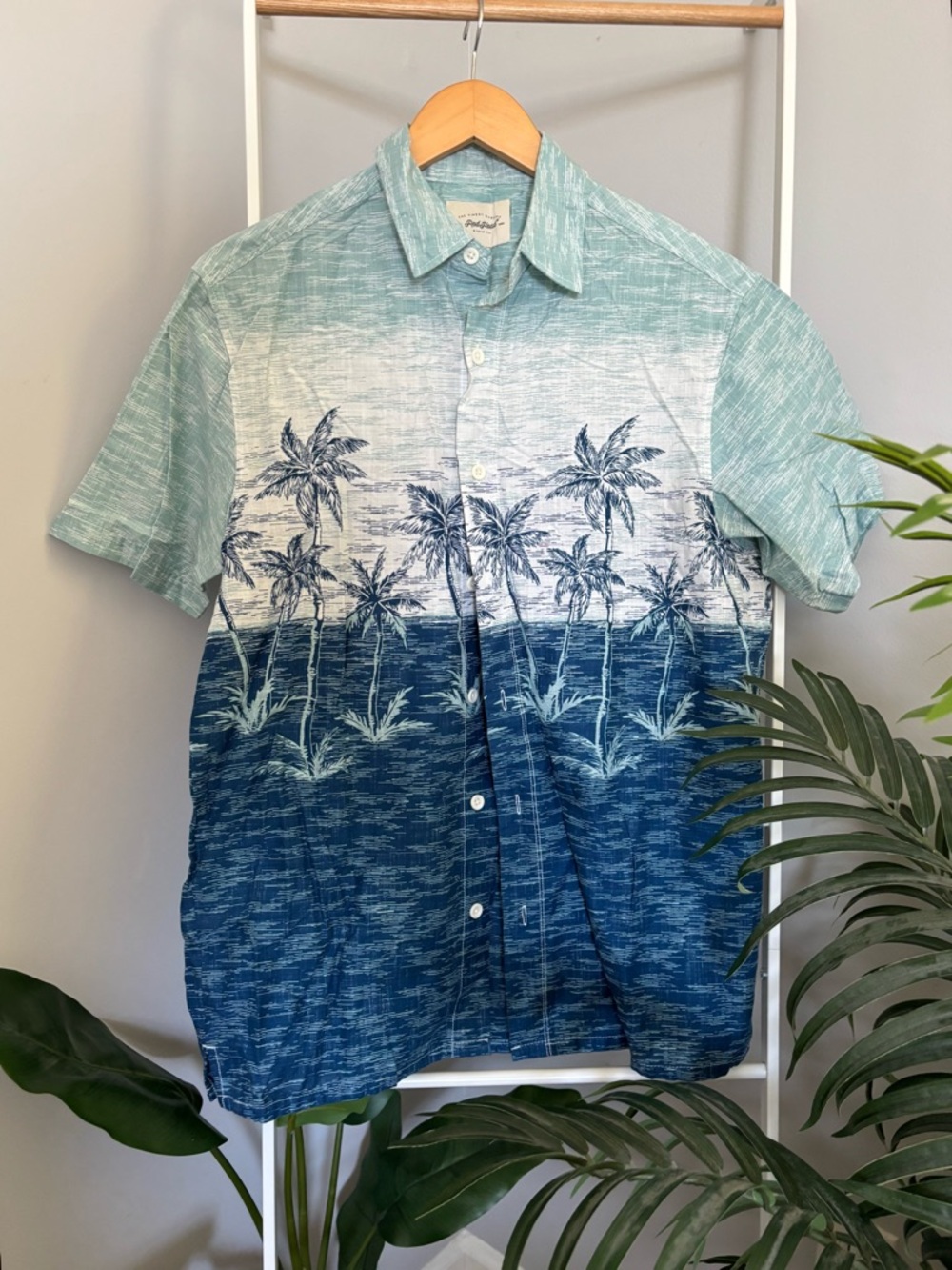 RedHead Men's Short-Sleeve Palm Print Button-Down Shirt - Teal/Blue